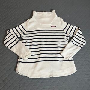 Vineyard Vines Women’s Striped Mock Neck Pullover Sweatshirt White/Navy Size M